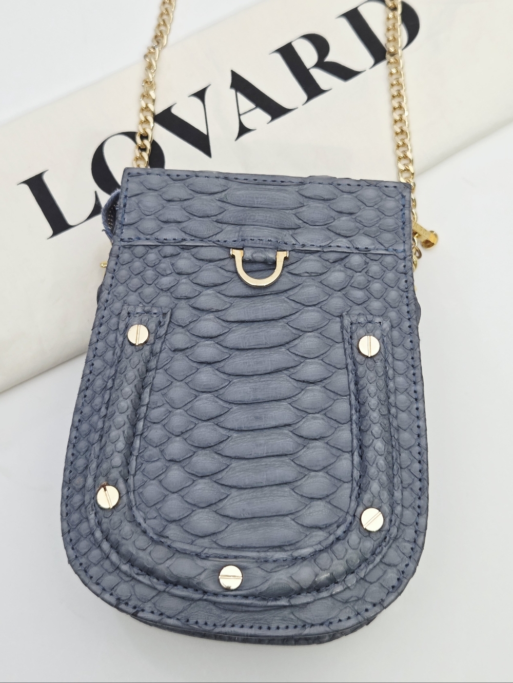 LOVARD PYTHON VIOLIN BAG - BLUE PYTHON WITH GOLD HARDWARE
